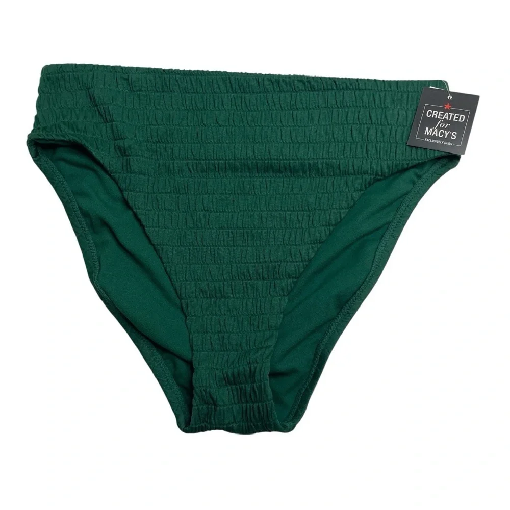 Bar III Pucker Up Textured Tankini Top & Bikini Bottoms Fiji Foliage Green S New